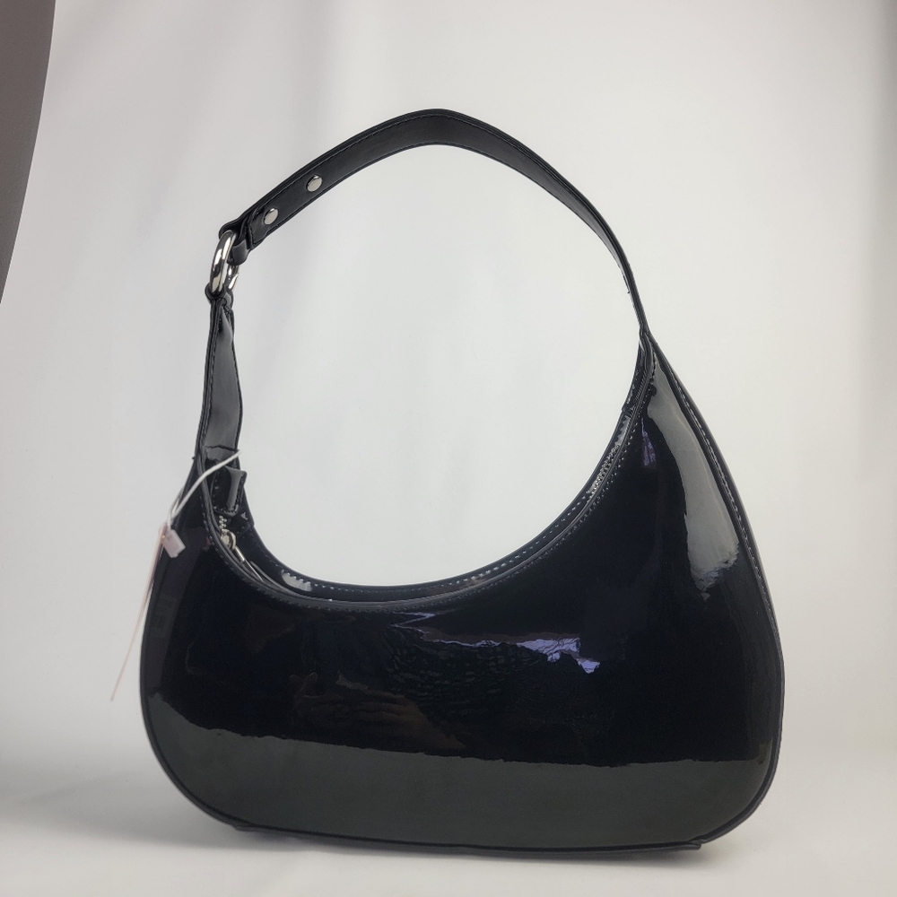 Purple andLilac Small Black Chic Shoulder Purse Handbag Bag Faux Patent Leather